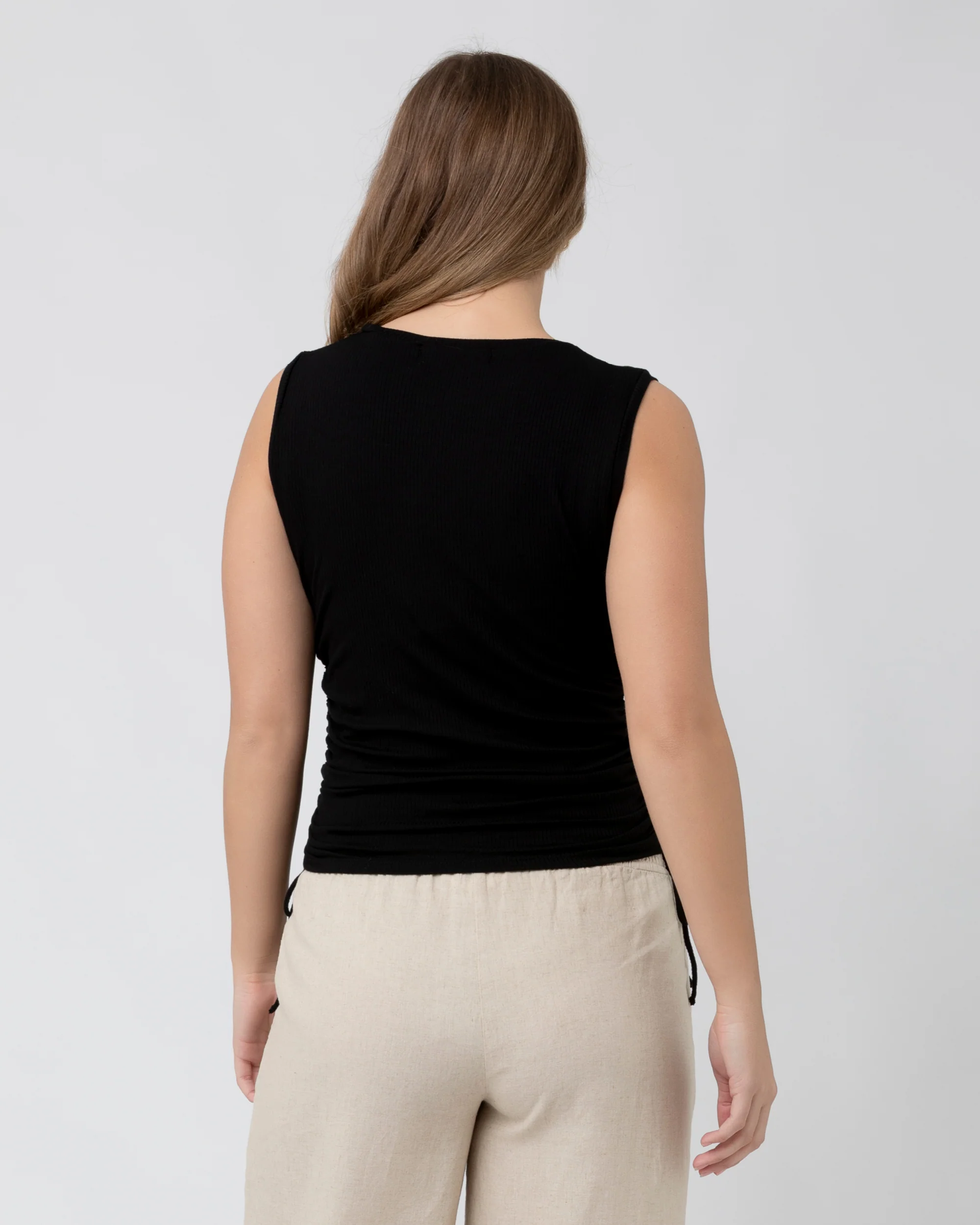 Jodie Ruched Rib Tank Black - Image 4