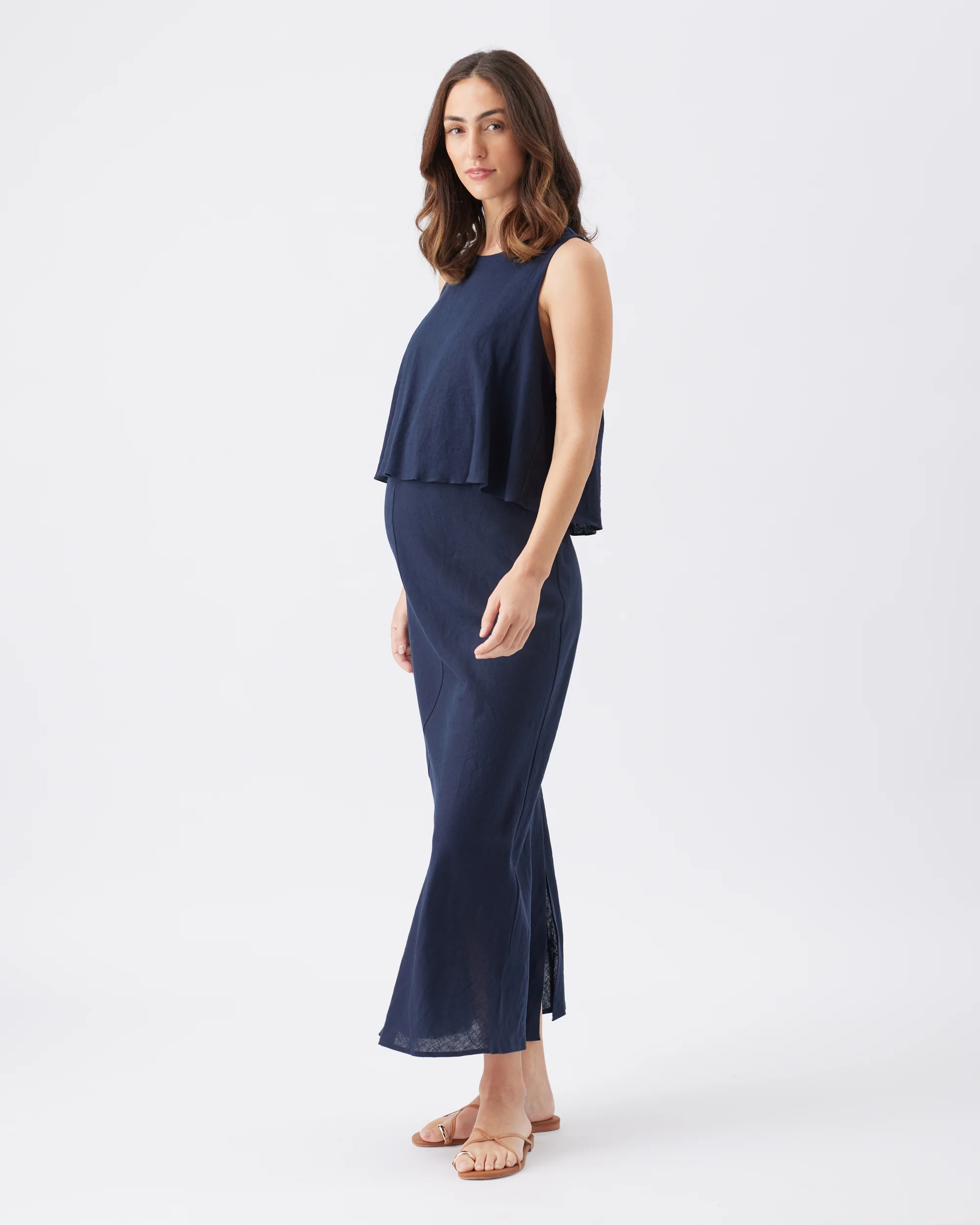 Lena Linen Nursing Dress Navy - Image 3