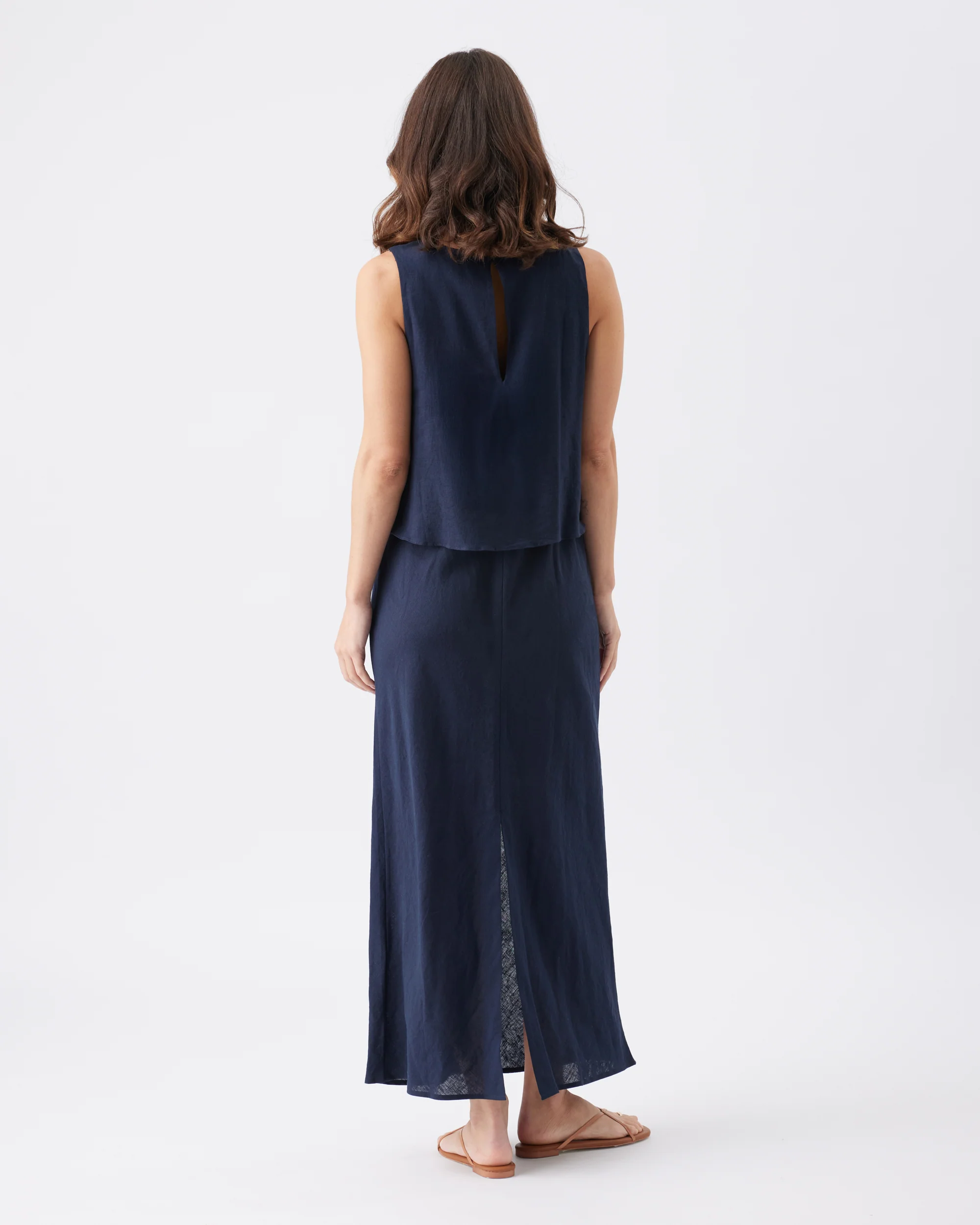 Lena Linen Nursing Dress Navy - Image 4