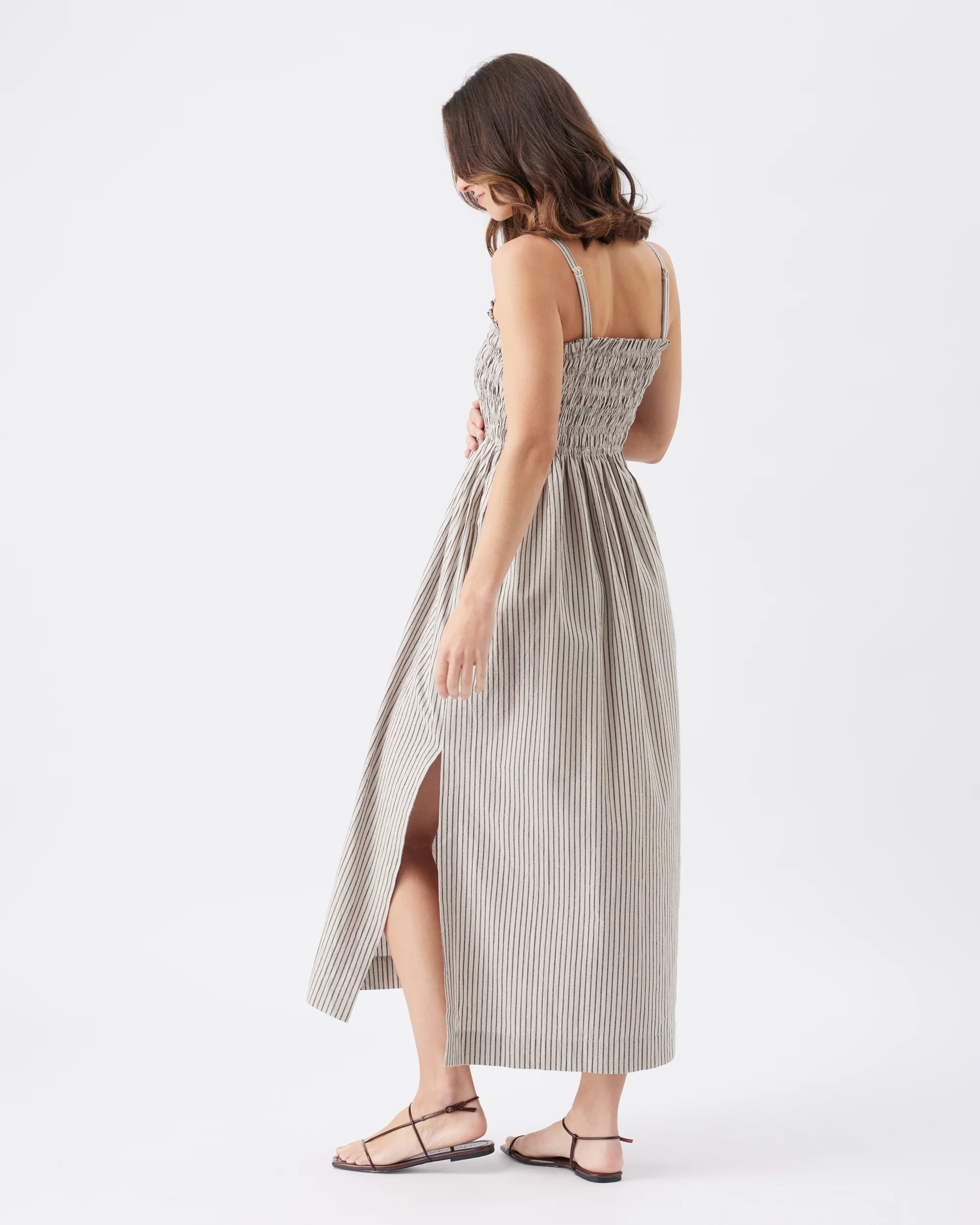 Leo Stripe Shirred Dress Natural / Black - Image 5