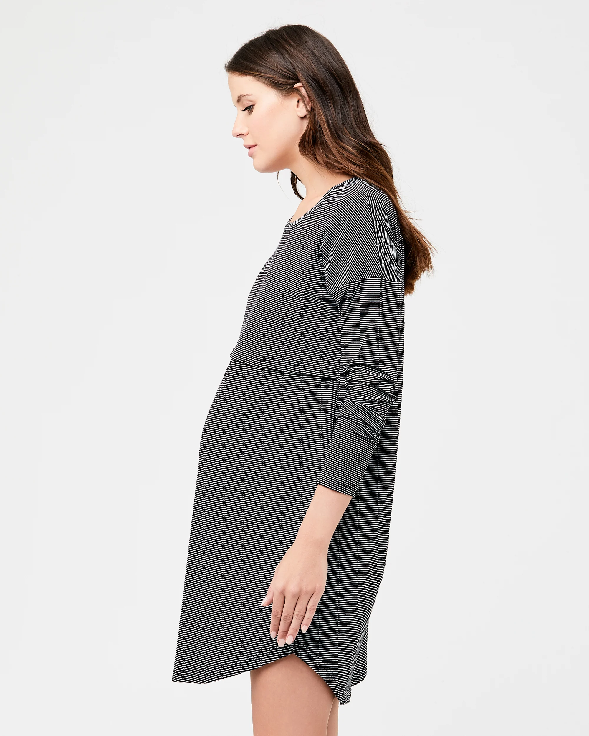 Long Sleeve Nursing Nightie Black / White - Image 2