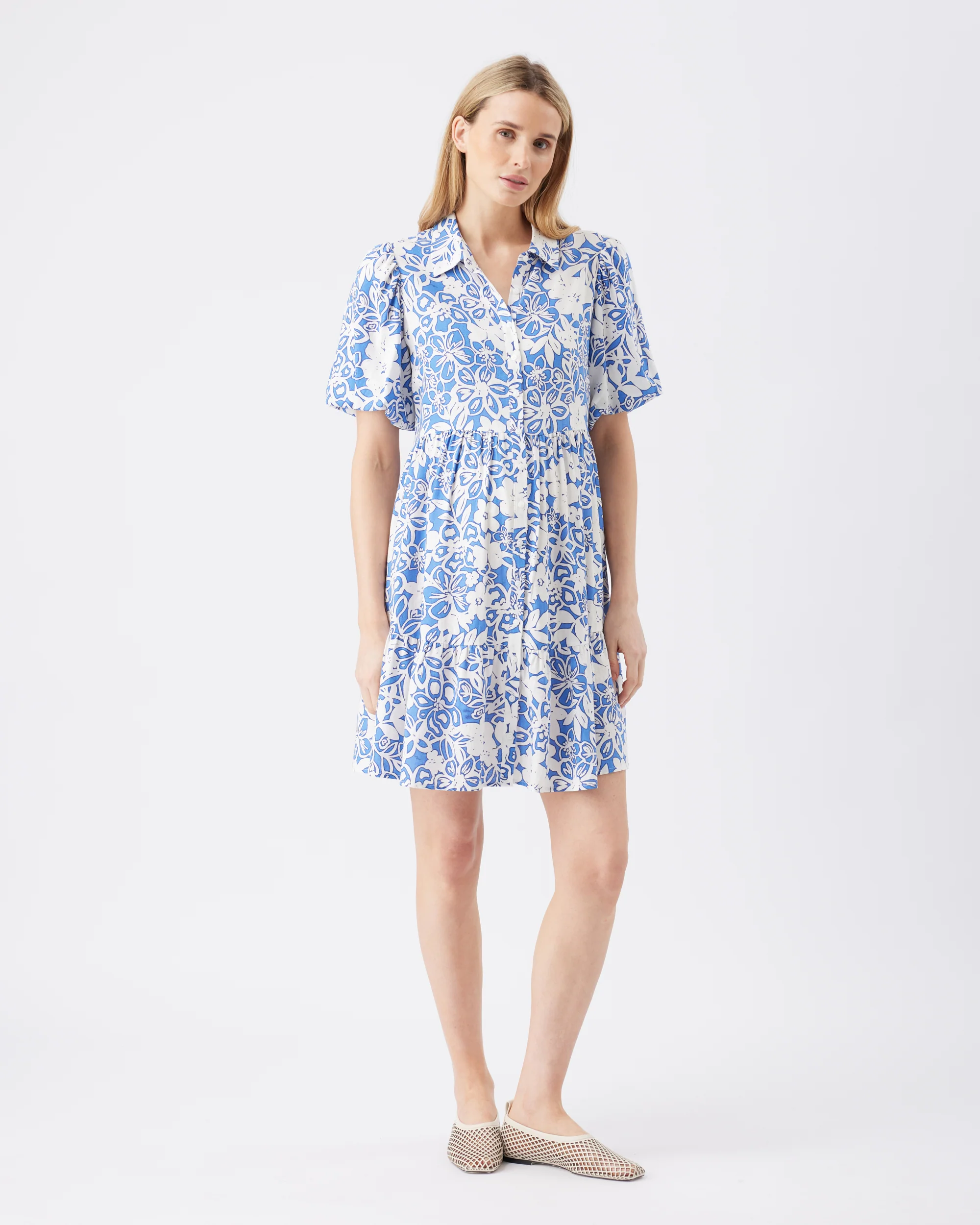 Nahla Linen Dress Royal / White - Image 2