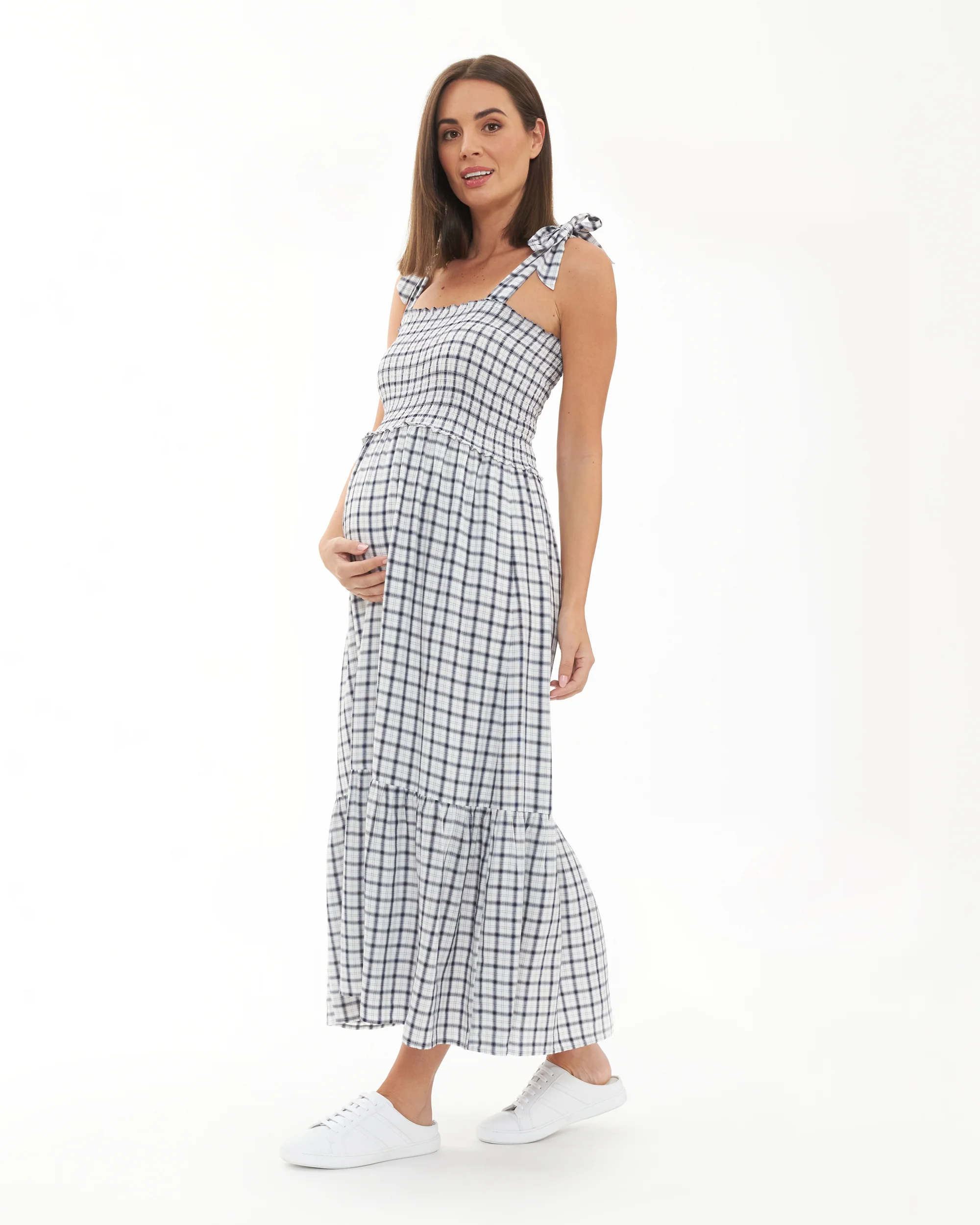 Phoebe Smocked Dress White / Navy - Image 3