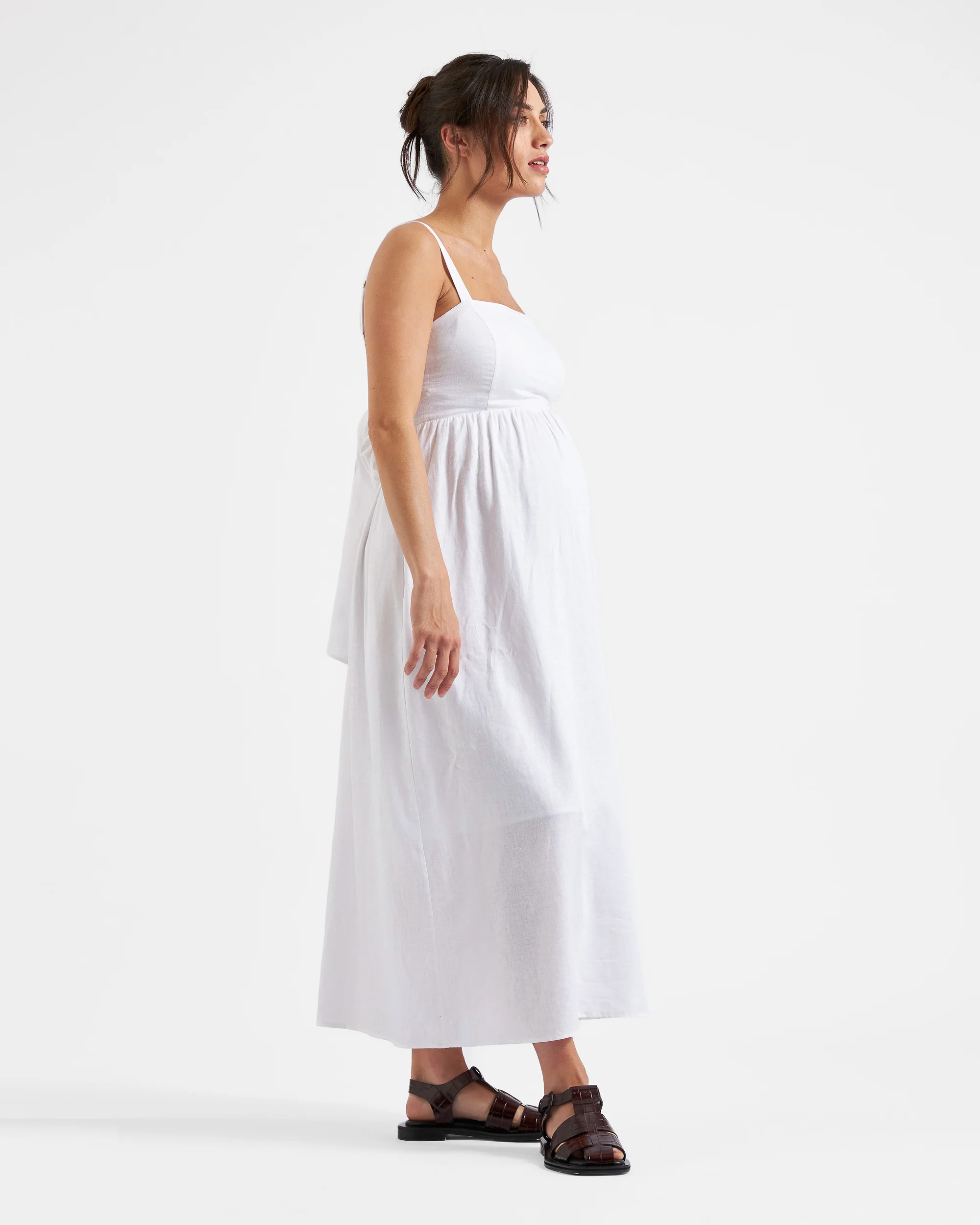 Simone Tie Back Linen Dress White - Image 3