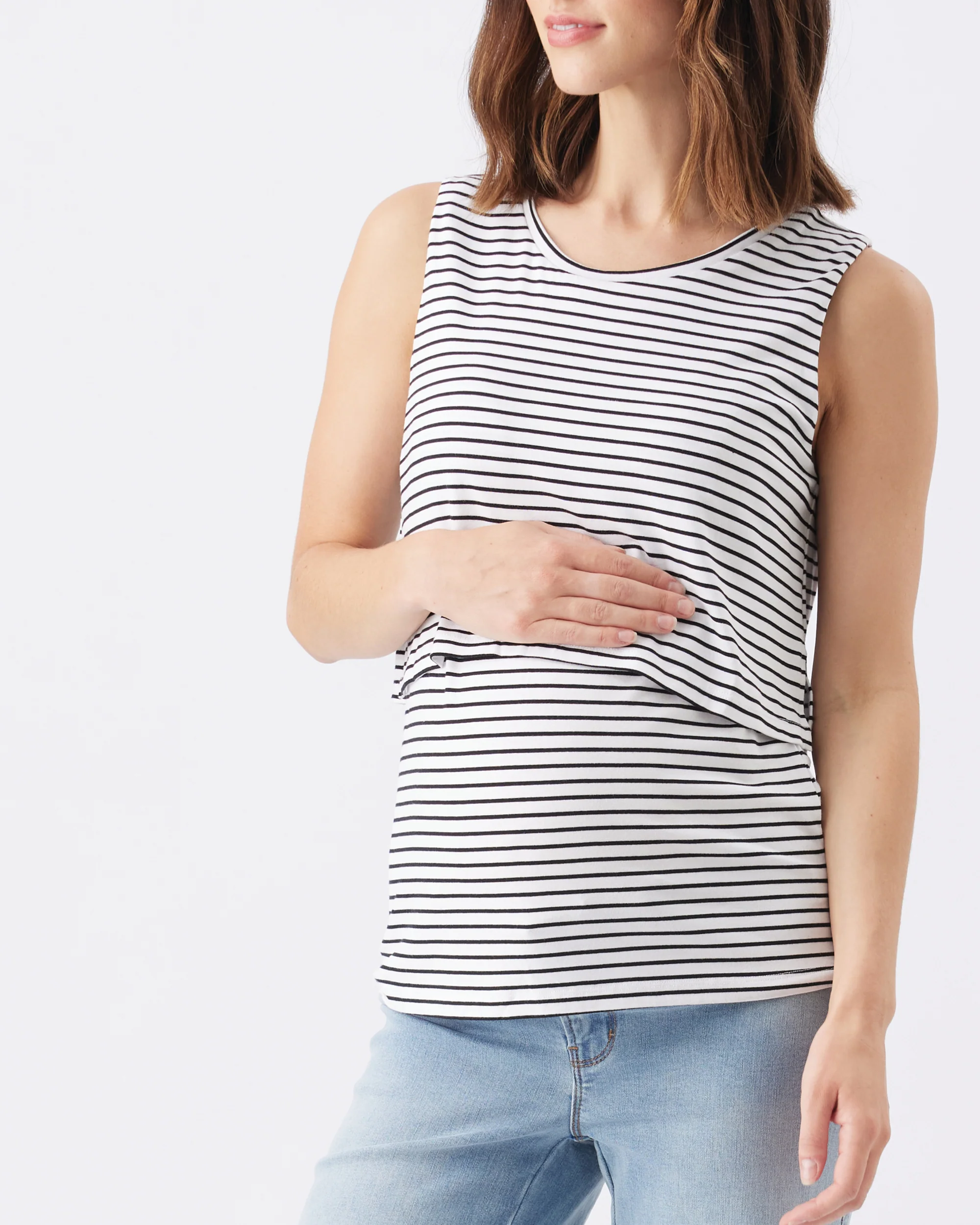 Stripe Layered Nursing Tank White / Black - Image 3