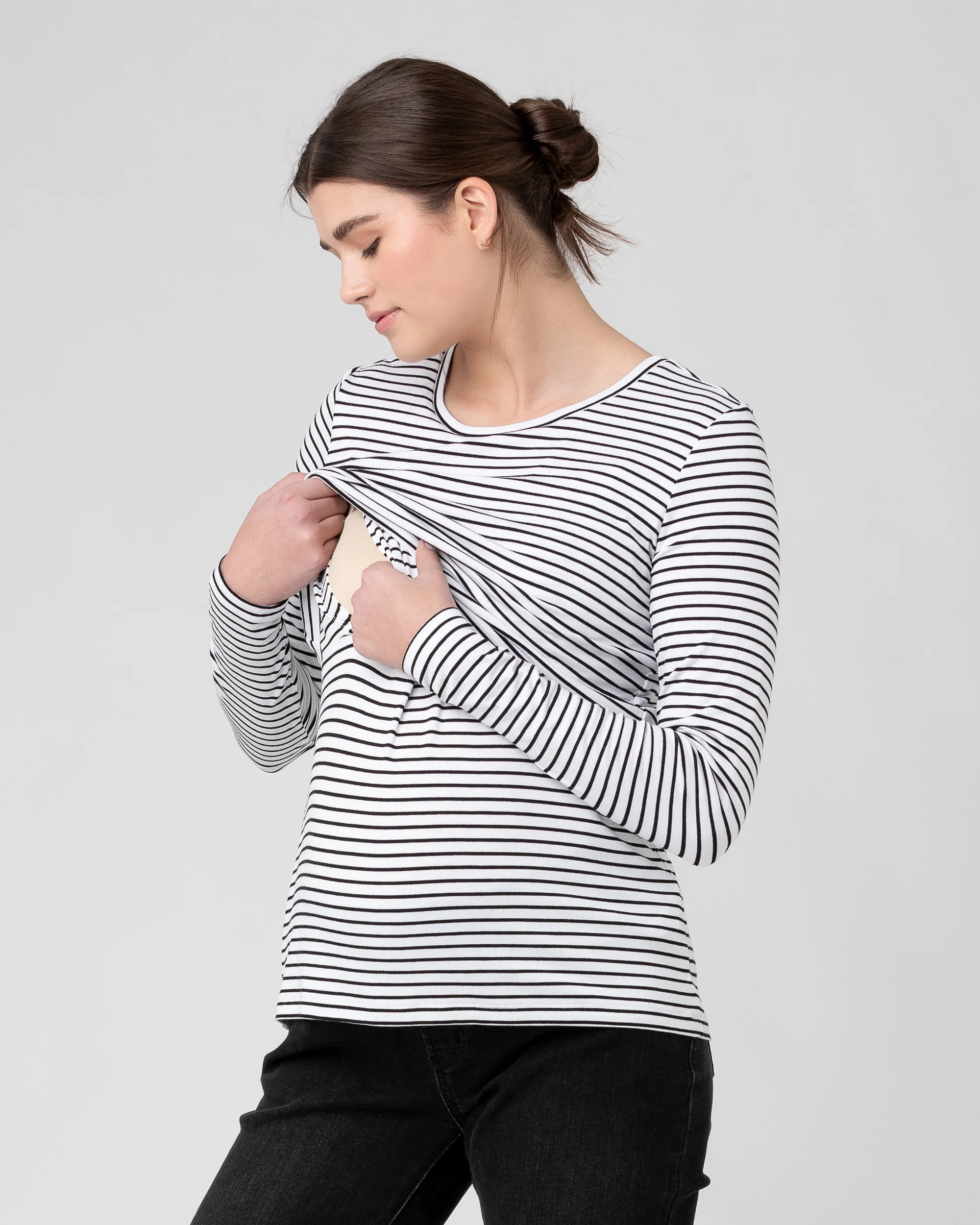 Stripe Layered Nursing Top White / Black - Image 4