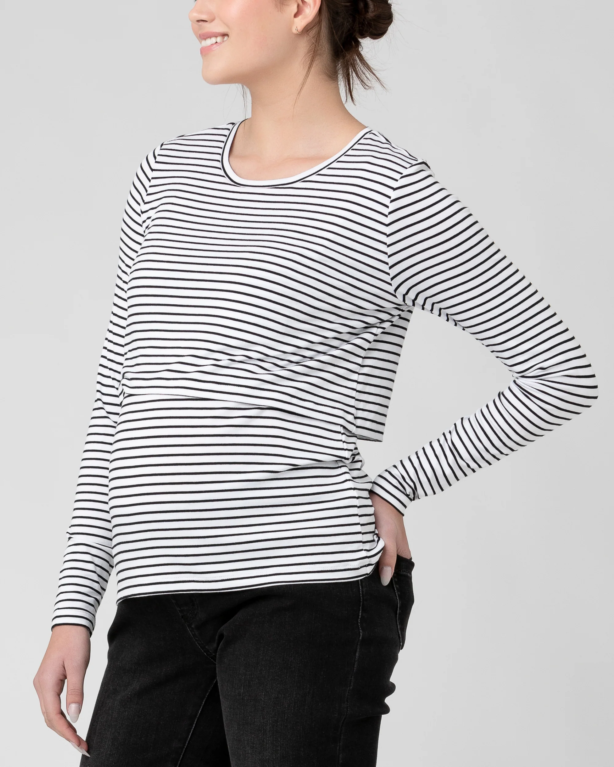 Stripe Layered Nursing Top White / Black - Image 6