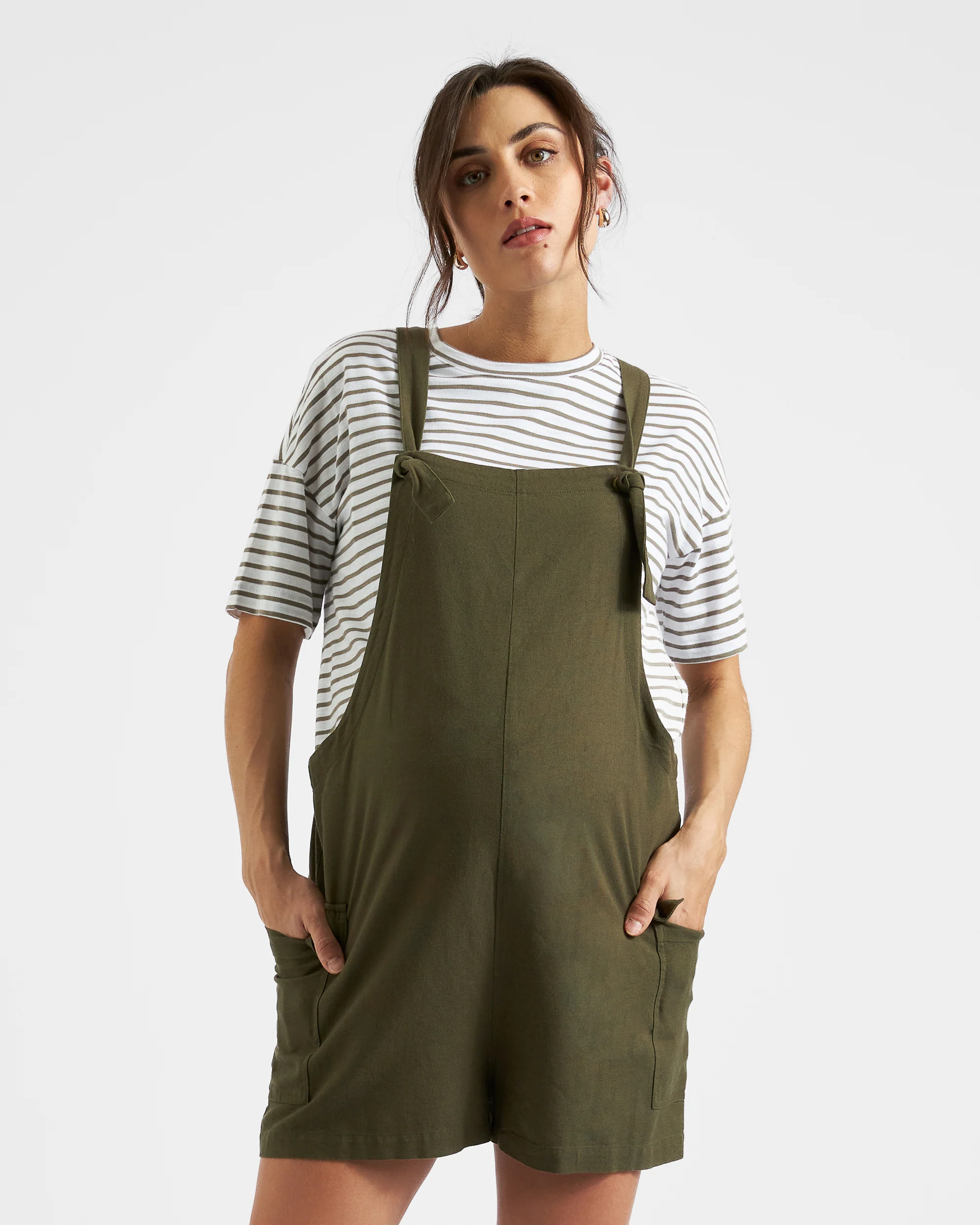 Terry Linen Playsuit Olive - Image 2